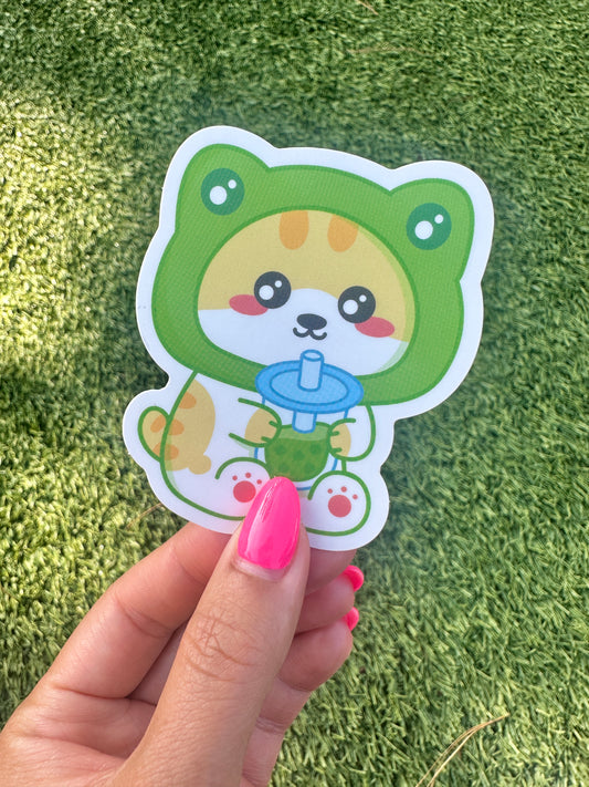 Kawaii Frog/Cat with Boba Sticker